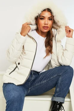 Rebellious Fashion White Fur Trim Hood Puffer Coat - Reva