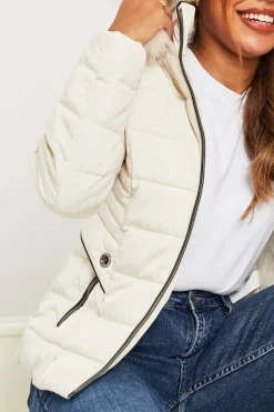 Rebellious Fashion White Fur Trim Hood Puffer Coat - Reva