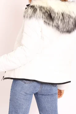 Rebellious Fashion White Fur Trim Quilted Puffer Coat - Lania