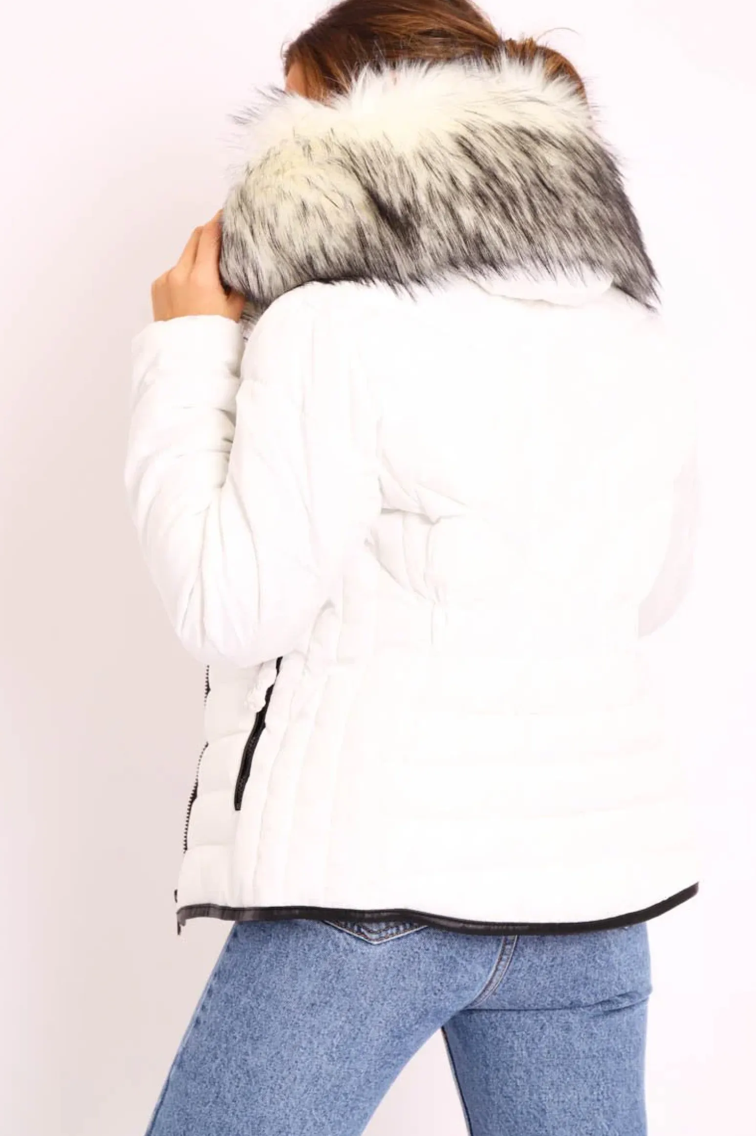 Rebellious Fashion White Fur Trim Quilted Puffer Coat - Lania