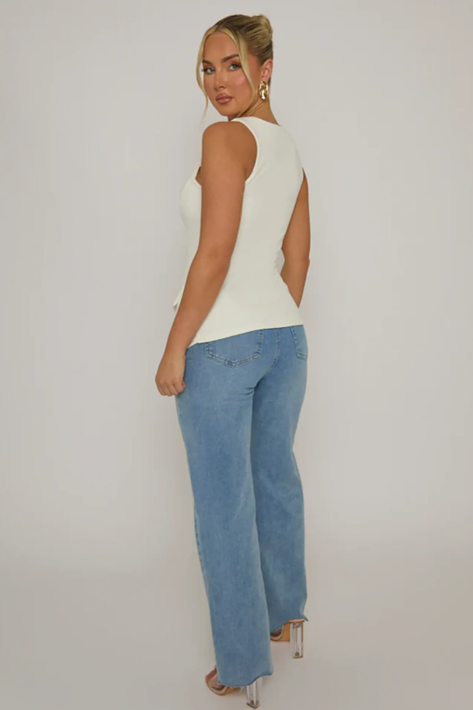 Rebellious Fashion White Gold Button Detail Longline Waistcoat - Isidora