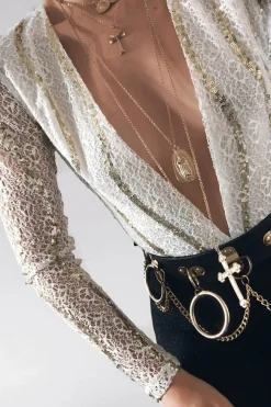Rebellious Fashion White Gold Sequin Plunge Bodysuit - Dreah