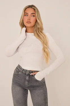 Rebellious Fashion White Good Girl Embellished Diamante Top - Kimberly