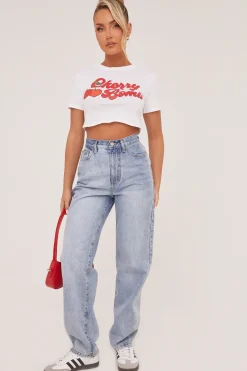 Rebellious Fashion White Graphic Print Cropped T-shirt - Jayden