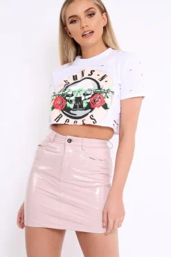 Rebellious Fashion White Guns N Roses Ripped Crop Top - Logan