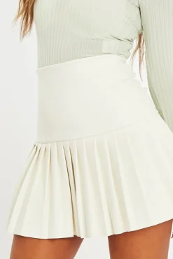 Rebellious Fashion White Half Pleated Faux Leather Mini Skirt - Jeniya