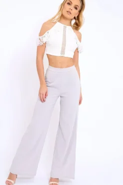 Rebellious Fashion White Halter Neck Frill Cold Shoulder Crop Top - Carlie