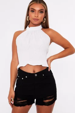 Rebellious Fashion White Halter Neck Tie Backless Top - Ciarah