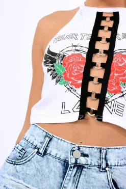 Rebellious Fashion White Heart Breaker Crop Top - Pheonix