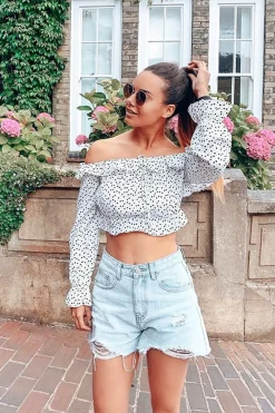 Rebellious Fashion White Heart Print Milkmaid Crop Top - Zosia