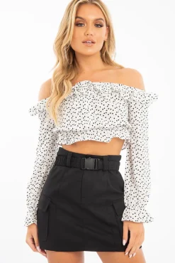 Rebellious Fashion White Heart Print Milkmaid Crop Top - Zosia