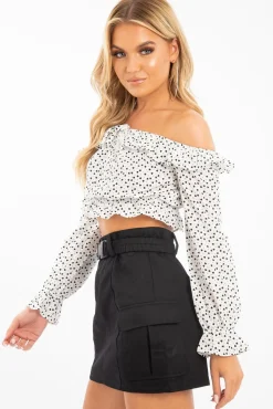 Rebellious Fashion White Heart Print Milkmaid Crop Top - Zosia