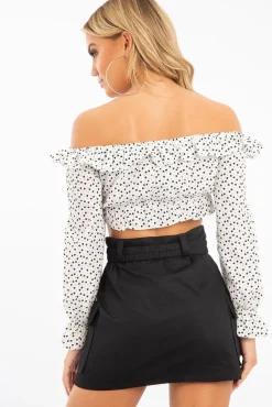 Rebellious Fashion White Heart Print Milkmaid Crop Top - Zosia