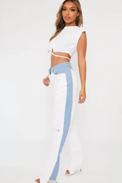 Rebellious Fashion White Hem Tie Shoulder Pad Crop Top - Riya