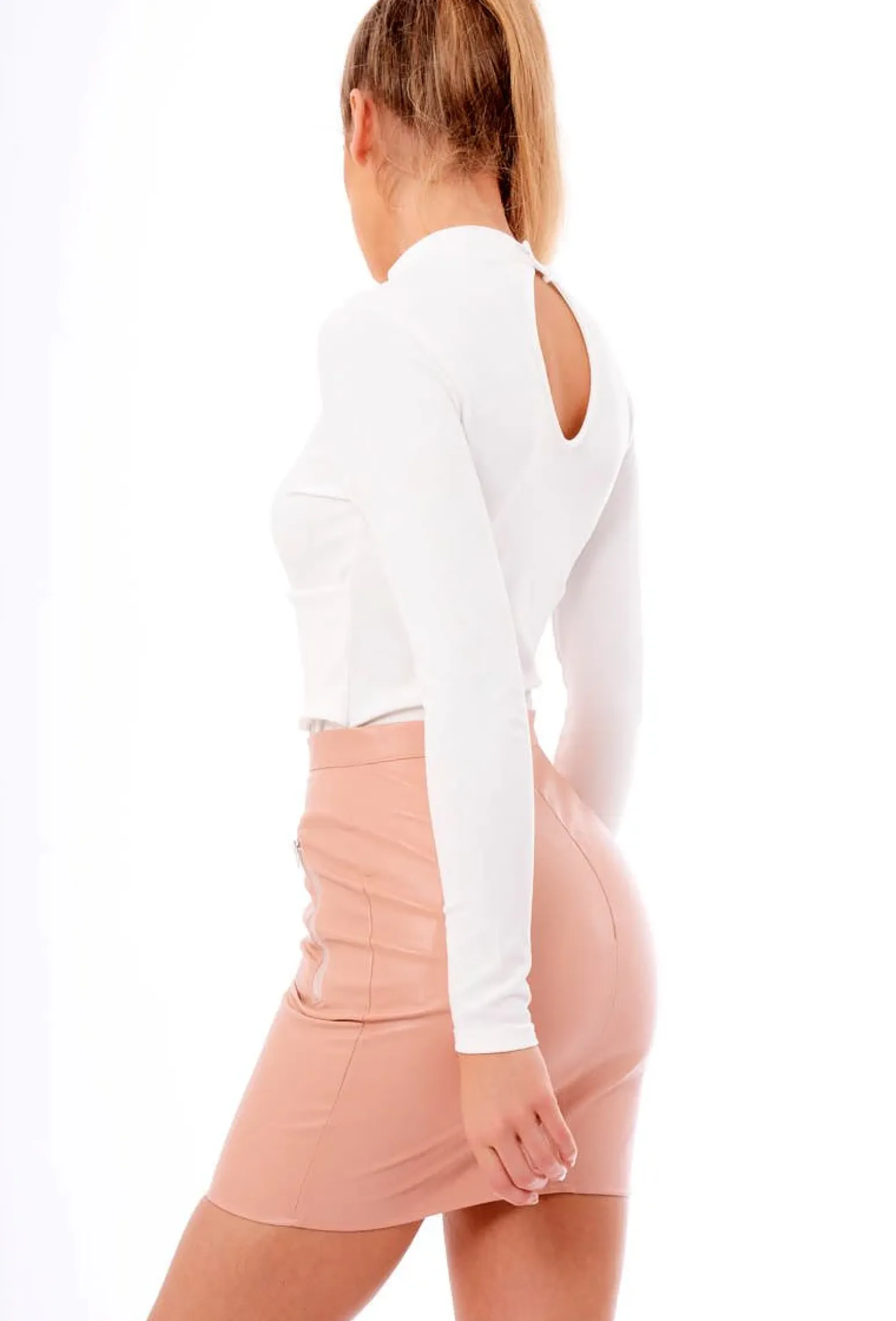 Rebellious Fashion White High Neck Corset Detail Bodysuit - Hilda