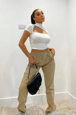 Rebellious Fashion White High Neck Cut Out Crop Top - Reita