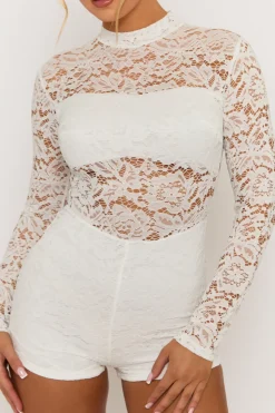 Rebellious Fashion White High Neck Lace Playsuit - Demi