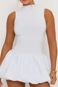 Rebellious Fashion White High Neck Puffball Mini Dress - Carmelita