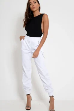 Rebellious Fashion White High Waisted Cuffed Cargo Pants - Kyrah