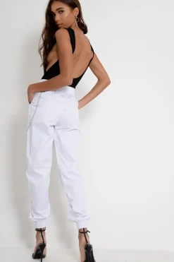 Rebellious Fashion White High Waisted Cuffed Cargo Pants - Kyrah