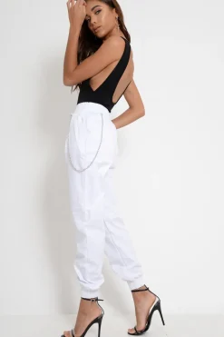Rebellious Fashion White High Waisted Cuffed Cargo Pants - Kyrah