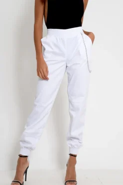 Rebellious Fashion White High Waisted Cuffed Cargo Pants - Kyrah
