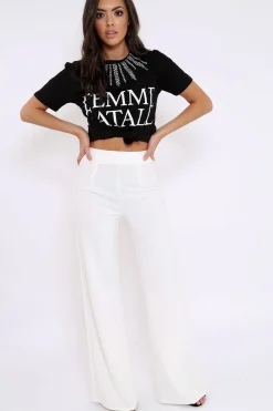 Rebellious Fashion White High Waisted Flare Trousers - Kym
