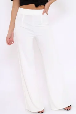 Rebellious Fashion White High Waisted Flare Trousers - Kym
