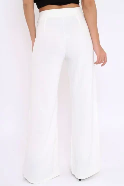 Rebellious Fashion White High Waisted Flare Trousers - Kym