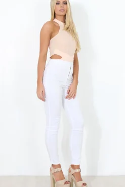 Rebellious Fashion White High Waisted Jeans - Tia