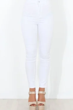 Rebellious Fashion White High Waisted Jeans - Tia