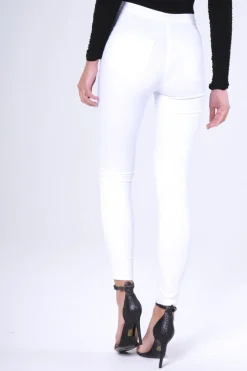Rebellious Fashion White High Waisted Ripped Knee Jeans - Camisha