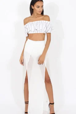 Rebellious Fashion White High Waisted Sheer Maxi Skirt - Ivy