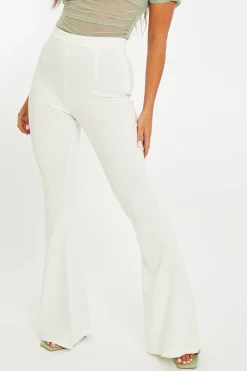 Rebellious Fashion White High Waisted Side Zip Flare Trousers - Billie