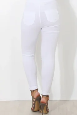 Rebellious Fashion White High Waisted Super Skinny Jeans -Olivia
