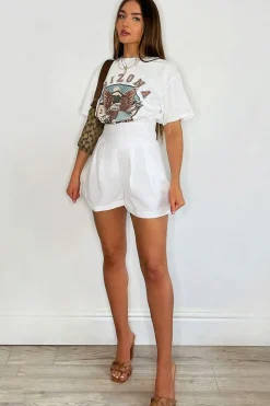 Rebellious Fashion White High Waisted Tailored Shorts - Emile