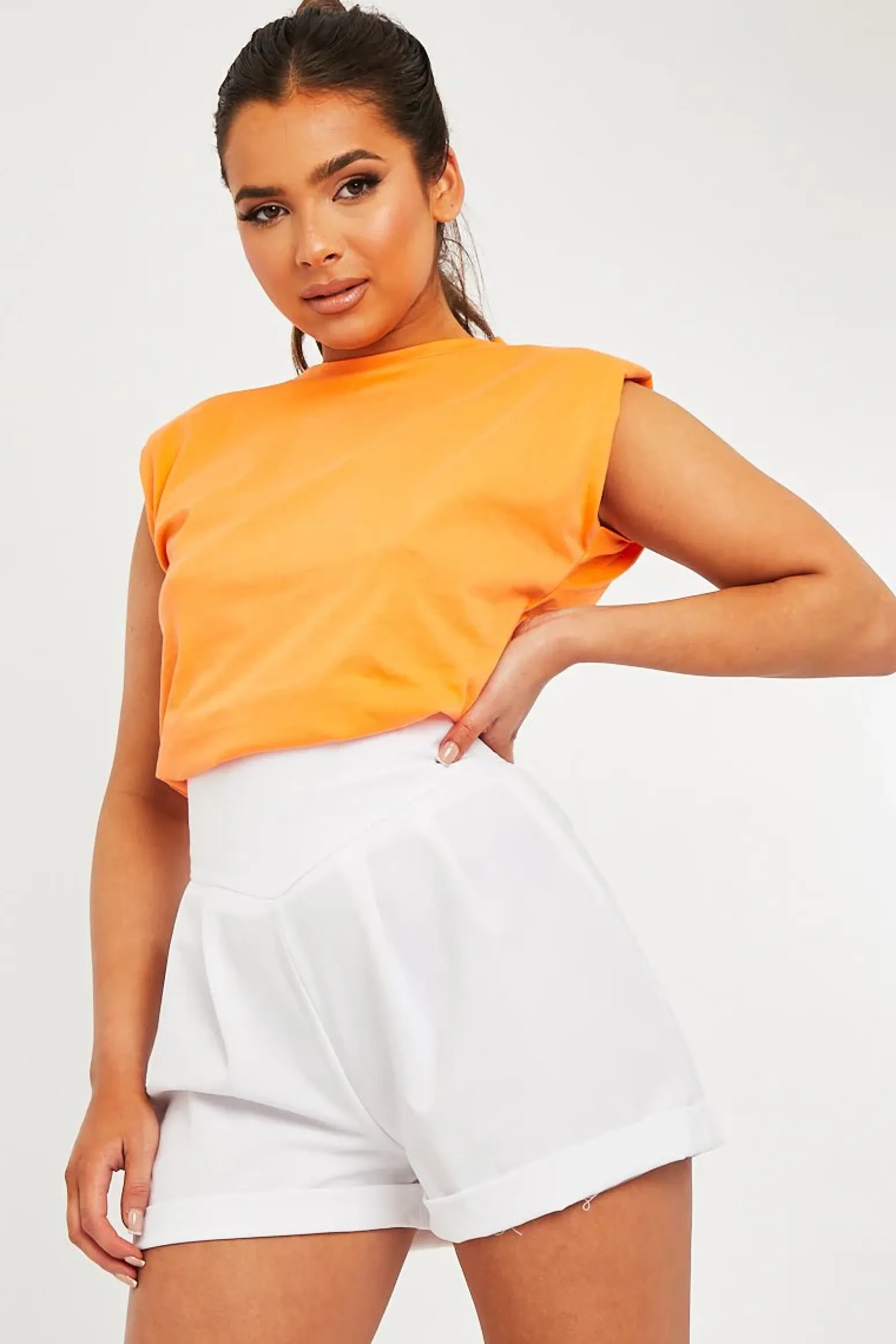 Rebellious Fashion White High Waisted Tailored Shorts - Emile