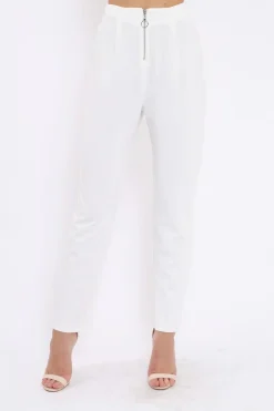 Rebellious Fashion White High Waisted Trousers - Zeenia