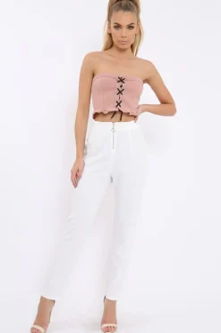 Rebellious Fashion White High Waisted Trousers - Zeenia