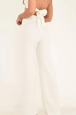 Rebellious Fashion White High Waisted Wide Leg Button Front Trousers - Gidget