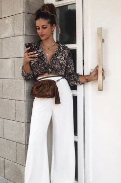 Rebellious Fashion White High Waist Flare Trousers -Tisha
