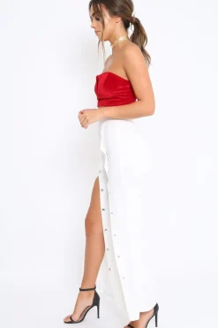 Rebellious Fashion White High Waist Flare Trousers with Popper detail -Tamy