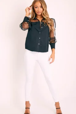 Rebellious Fashion White High Waist Raw Hem Skinny Jeans - Calissa