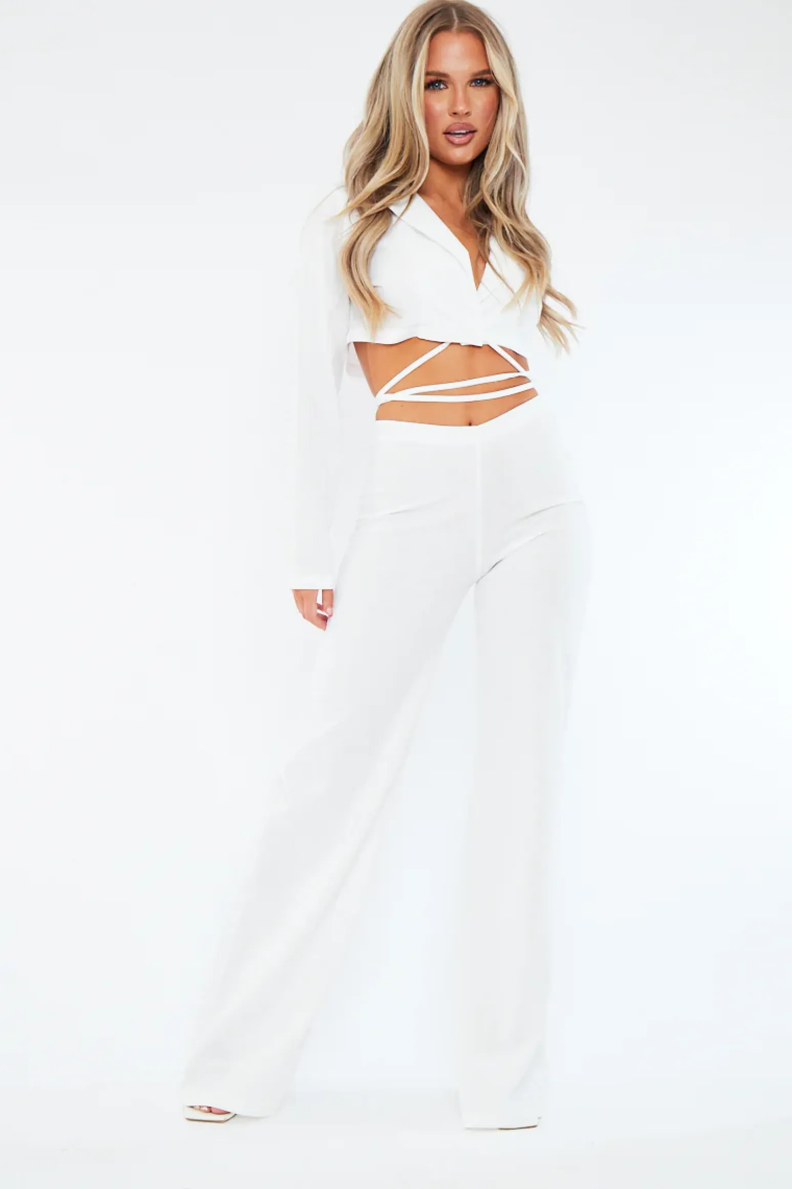 Rebellious Fashion White High Waist Straight Leg Trousers - Lia