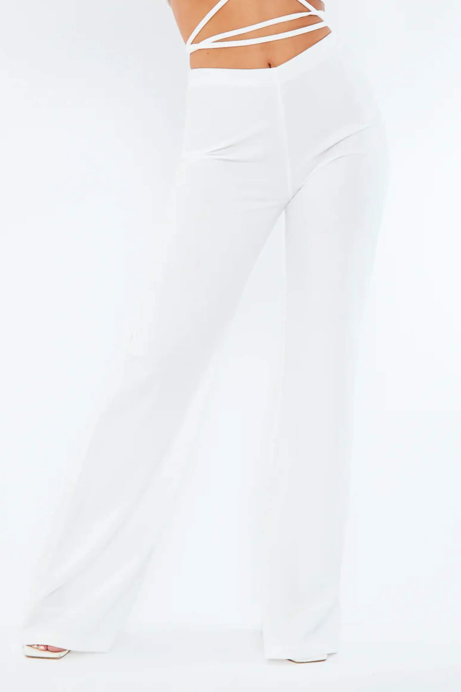 Rebellious Fashion White High Waist Straight Leg Trousers - Lia