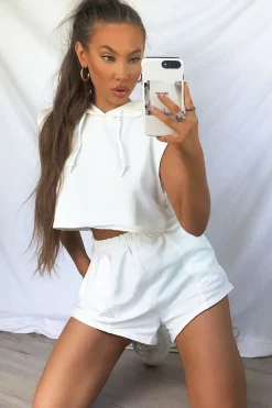 Rebellious Fashion White Hooded Top and Shorts Loungewear Co-ord - Hannie