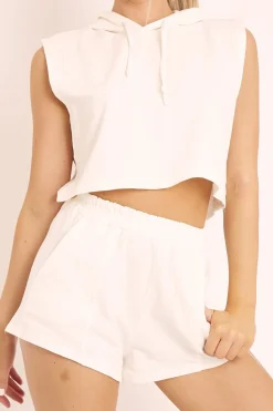 Rebellious Fashion White Hooded Top and Shorts Loungewear Co-ord - Hannie