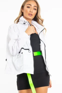 Rebellious Fashion White Hooded Zip Front Rain Parka - Leticia