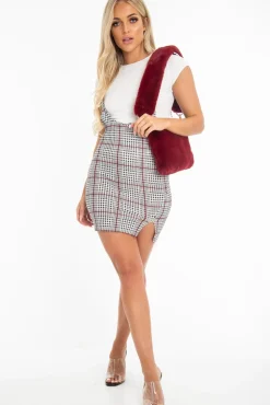 Rebellious Fashion White Houndstooth T-Shirt Insert Tie Detail Dress - Saffy