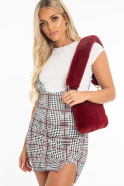 Rebellious Fashion White Houndstooth T-Shirt Insert Tie Detail Dress - Saffy